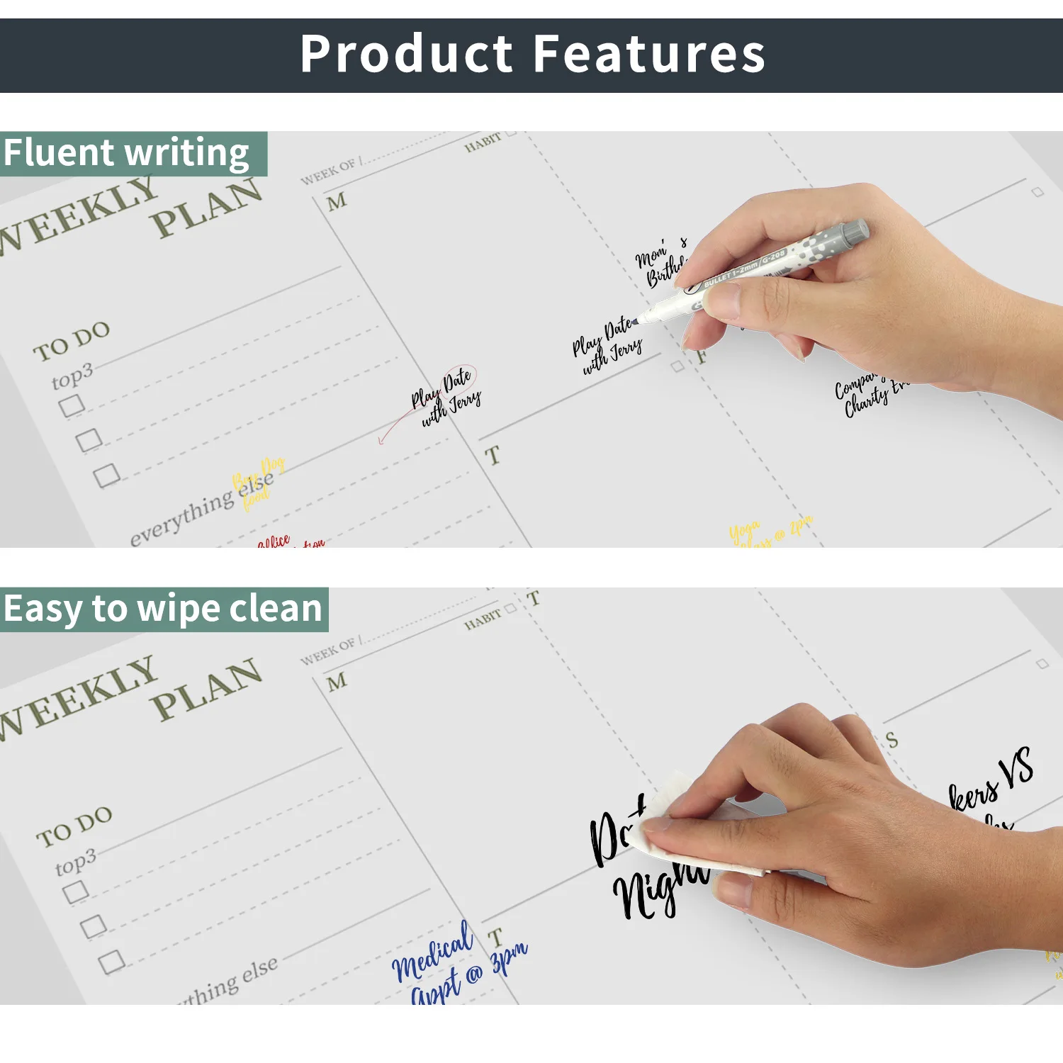 Magnetic Dry Erase Board 30x40cm with Marker Eraser Self-Adhesive for Refrigerator Office Planner Schedule Kitchen Memo