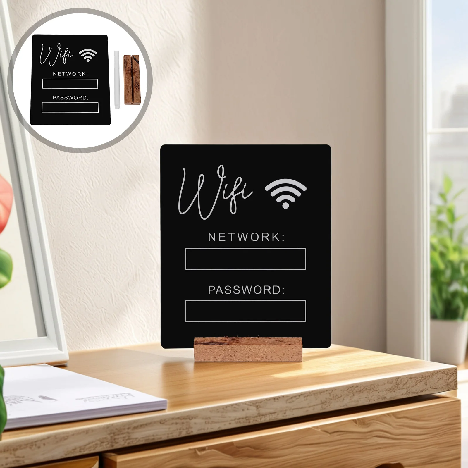 Acrylic WIFI Password Sign Black Chalkboard for Home Office Restaurant Easy Clean Guest Room Wireless Network Reminder