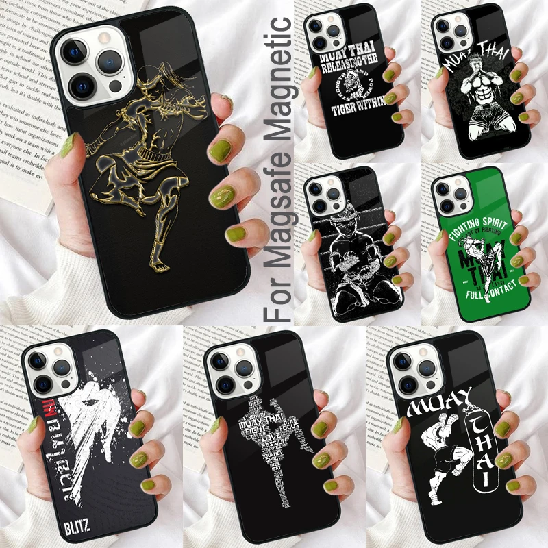 

Muay Thai Kickboxing Fight Magnetic Soft Phone Case for iPhone 16 Promax 15 Pro 13 14 Plus 11 12 Mini MagSafe Coque