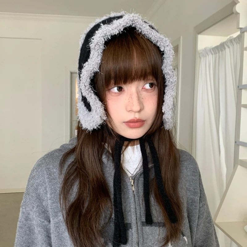 الكورية Ins الرياح أفخم محبوك لطيف الأذن يفشل الشتاء السيدات سميكة الباردة الدافئة الأذن مجموعات الدراجات في الهواء الطلق يندبروف الأذن أدفأ
