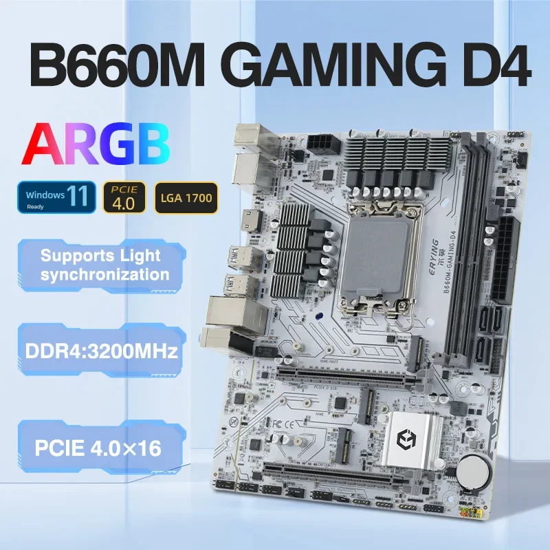 ERYING M-ATX B660M Gaming D4 Motherboard Support 12 13 14Gen(LGA 1700 CPU 12100F/12400F/12490F/12600F/12700F/13600F)DDR4 M2 NVME