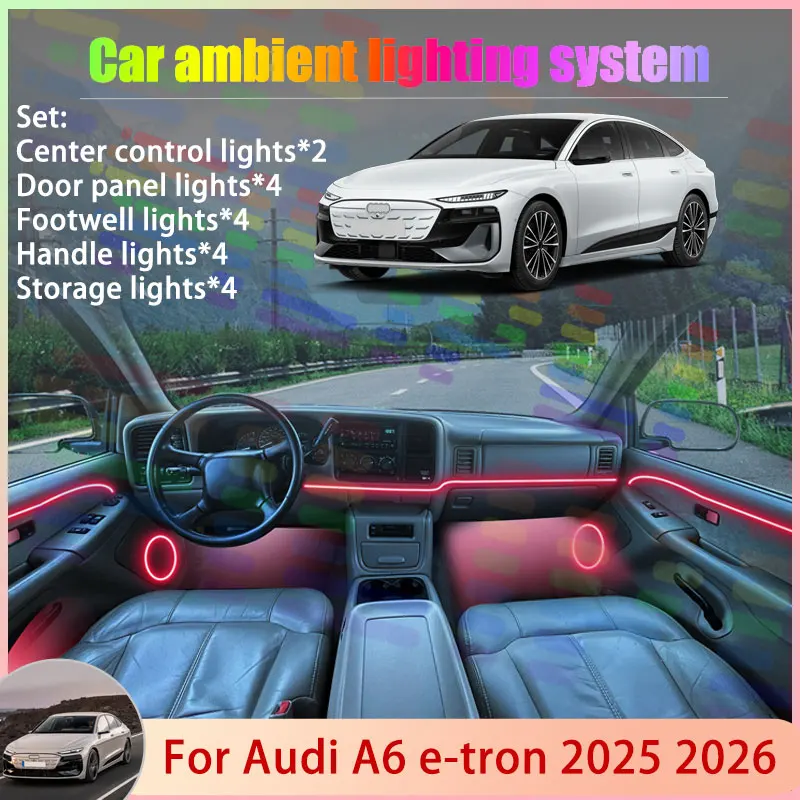 

For Audi A6 e-tron 2025 2026 2/18 in 1 Car Atmosphere Light Lamp RGB Shade Ensemble Streamer Atmosphere Set Parts Accessorie