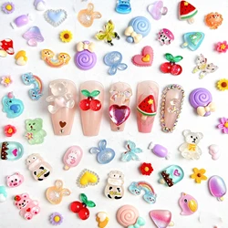 Random Mixed Dopamine Colored Rabbit Piggy Bird Nail Art Decorations Resin Flower Candy Bow Nail Charms Supplies Manicure DIY