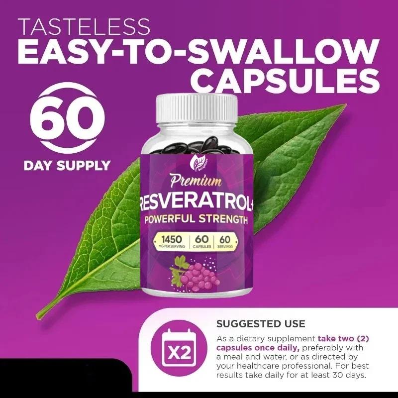 

1450mg Pure White Resveratrol Supplement with Green Tea & Acai Berry Extracts Anti-Aging Immune Boosting Joint Health Support