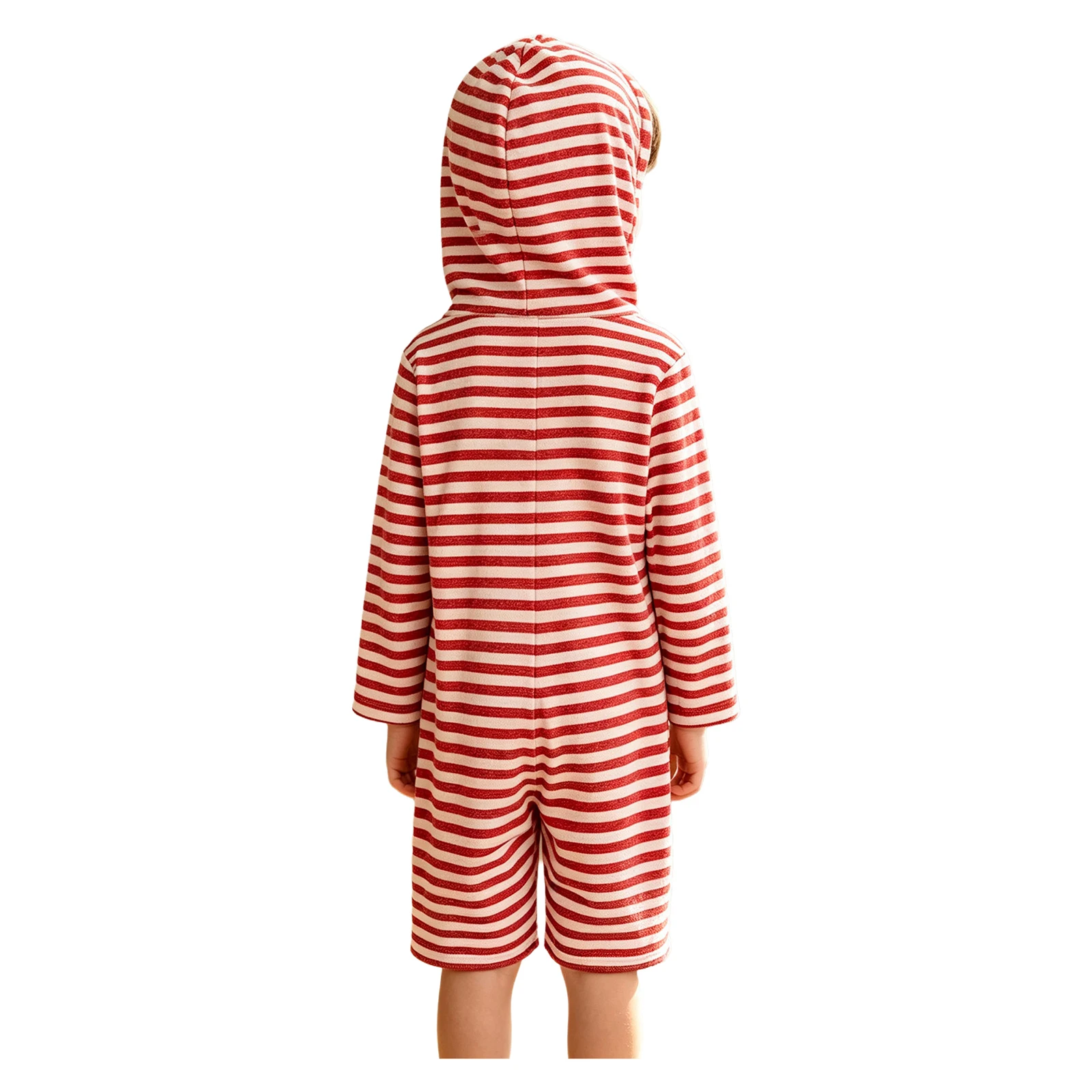 Kids Boys Girls Striped Hooded Jumpsuit Long Sleeve Zipper Thigh Length Loose Bodysuit Vacation Weekend Beach Sports Clothes