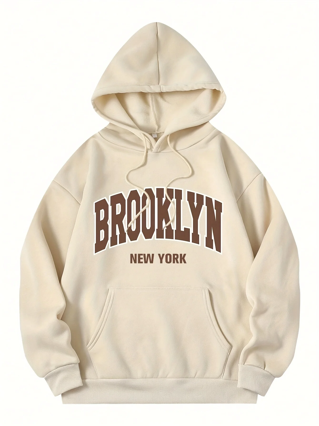 Brooklyn New York Hoodie Sweatshirt - Polyester Knit Fabric Printed Lettering Thickened Hood Casual Sports Style