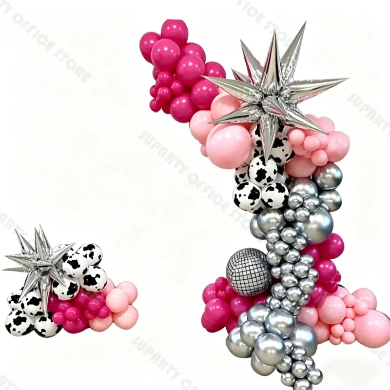 143pcs-pink-and-chrome-silver-latex-balloon-set-cow-ranch-theme-party-decorative-supplies-with-water-drop-aluminum-foam-balloon