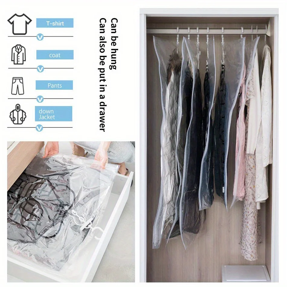 

2pcsHanging Organizer Vacuum Seal Storage Bag, for Clothes Storage Bag with Hanger, Space Saving Wardrobe Compressed Bag