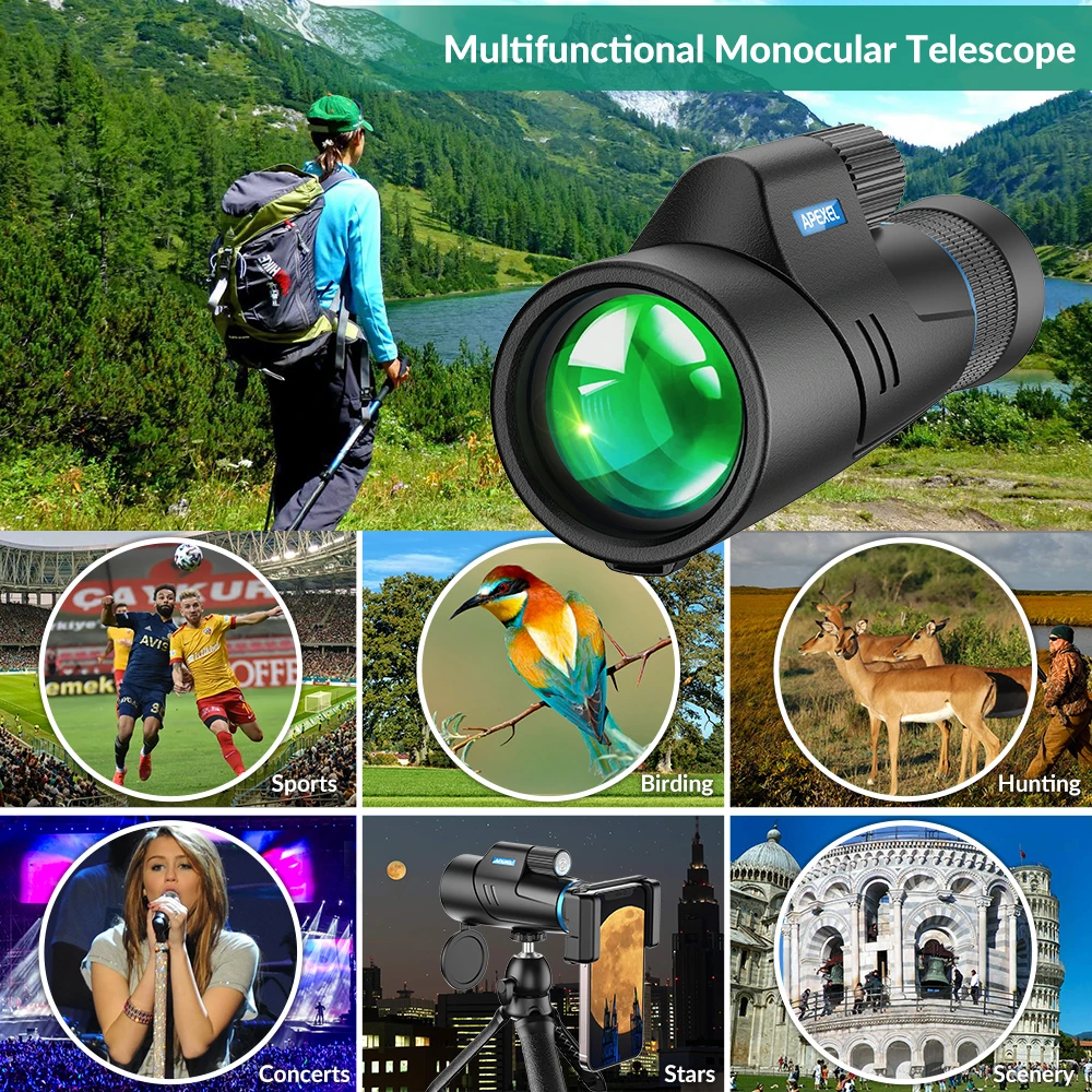 APEXEL HD Professional Monocular Telescope BKA4 Prism Zoom Monocular Waterproof With Tripod For Outdoor Hunting Camping Hiking