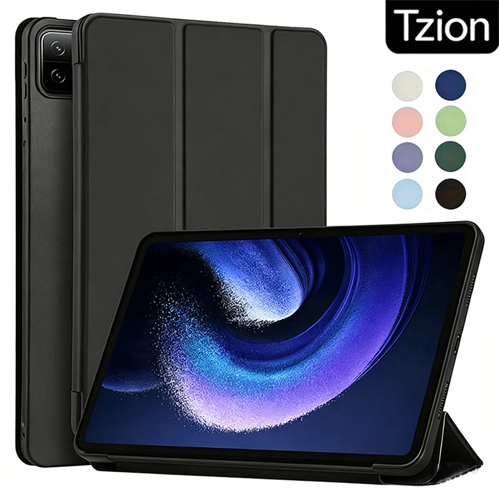 For Xiaomi Pad 6 / Pad 6 Pro 11 Inch 2023 , Ultra Thin Trifold Stand PU Leather Flip Stand Cover Soft Silicone Back Tablet Case