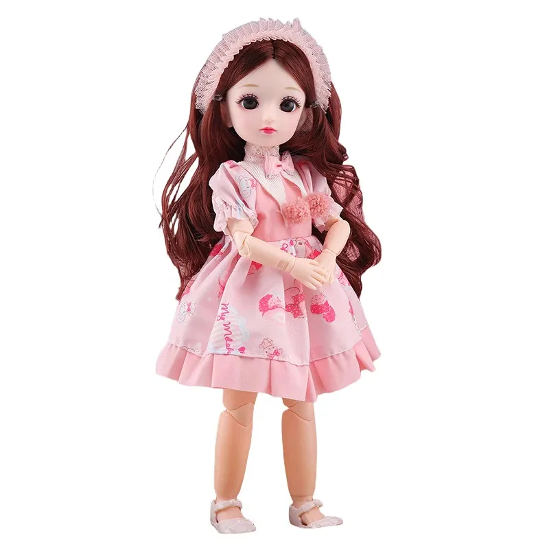 ตุ๊กตา BJD สำหรับเด็กผู้หญิง ขนาด 30 ซม. ตุ๊กตาอนิเมะแบบข้อต่อพร้อมเสื้อผ้า ตาสีน้ำตาลทอง ของเล่นข้อต่อสำหรับเด็ก ชุดของเล่นข้อต่อทรงกลม
