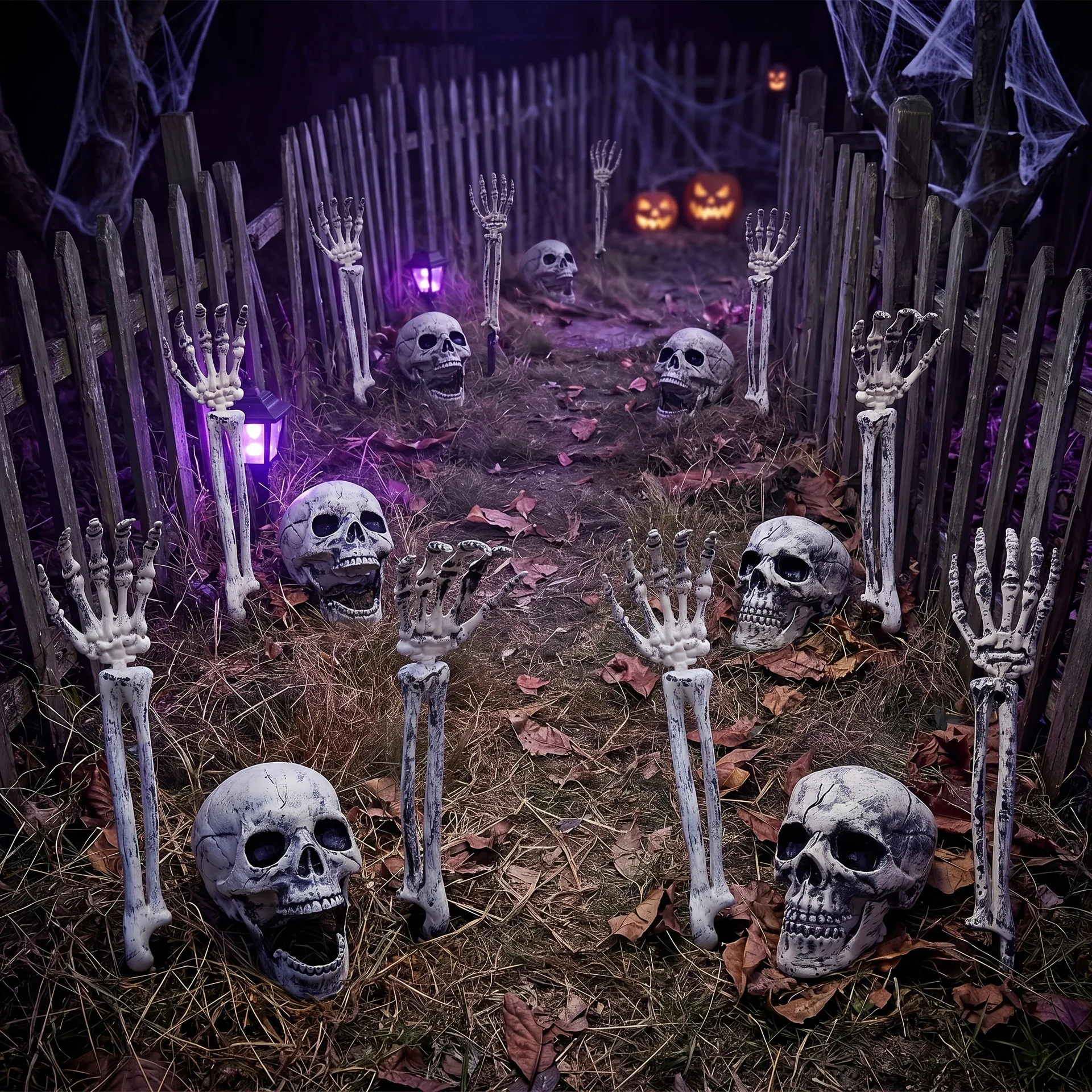 Outdoor Halloween Decorations Skull and Skeleton Hands Yard Lawn Garden Decor Horror Haunted House Props