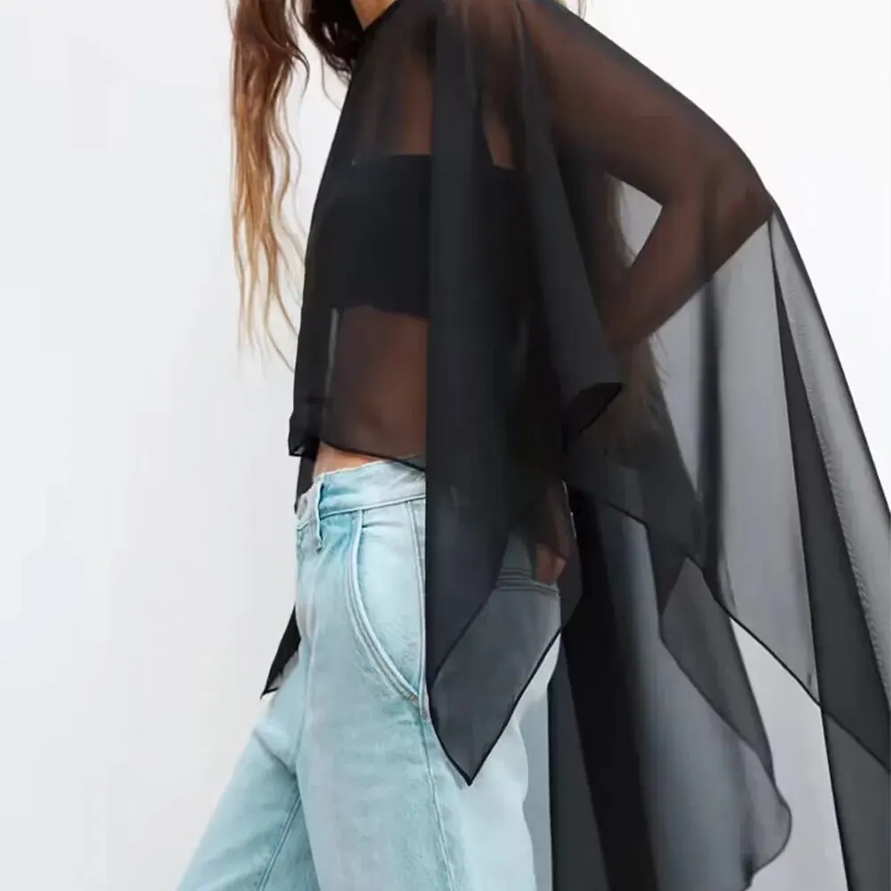 BMURHMZA Spring And Summer Fashion Hot Selling New Asymmetric Loose Skin Friendly Sunscreen Sheer Cape