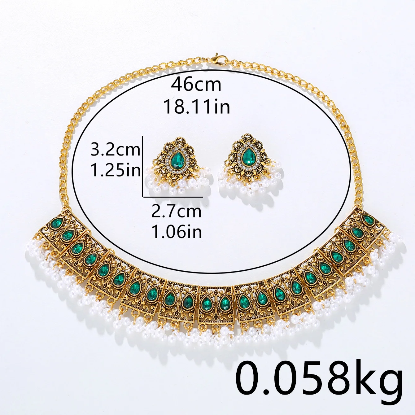 Luxury Vintage Indian Jewelry Set Antique Gold Plated Crystal Zircon Necklace Earrings Sets Ethnic Bridal Wedding Bijoux Gifts