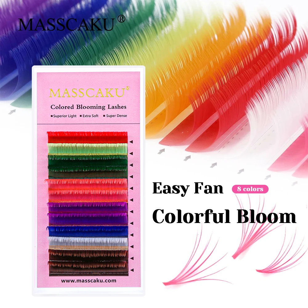 

MASSCAKU Customized Private Label Wispy Rainbow Color Easy Fanning Lashes 0.07mm Thickness Fast Blooming Volume Eyelash in Stock