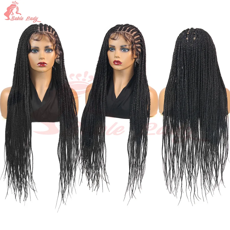 Synthetic Fulani Box Braided Wig Full Lace Front Wig Cornrow Braided Wigs For Africa Black Women 36 Inches Goddess Braiding Wigs