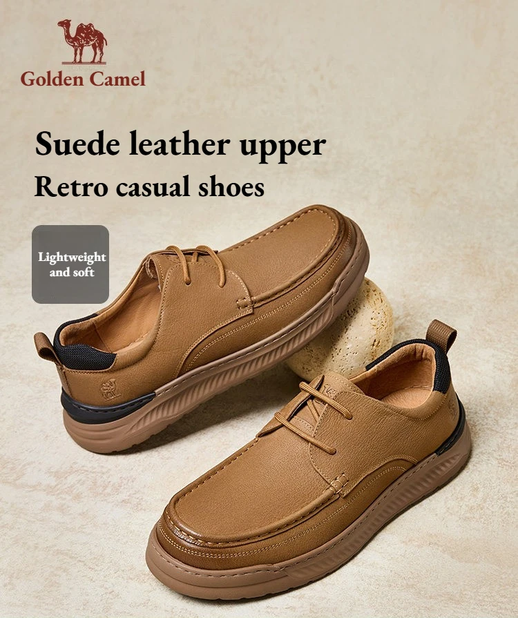 Golden Camel Men's Casual Leather Shoes 2026 Spring Retro Versatile Low Cut Workwear Shoes Soft Sole Non-slip Business Shoes