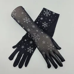 Sexy Black Lace Glove 55CM Long Thin Elastic Mesh Snowflake Shiny Rhinestone Halloween Makeup Party Costumes Accessories Cosplay