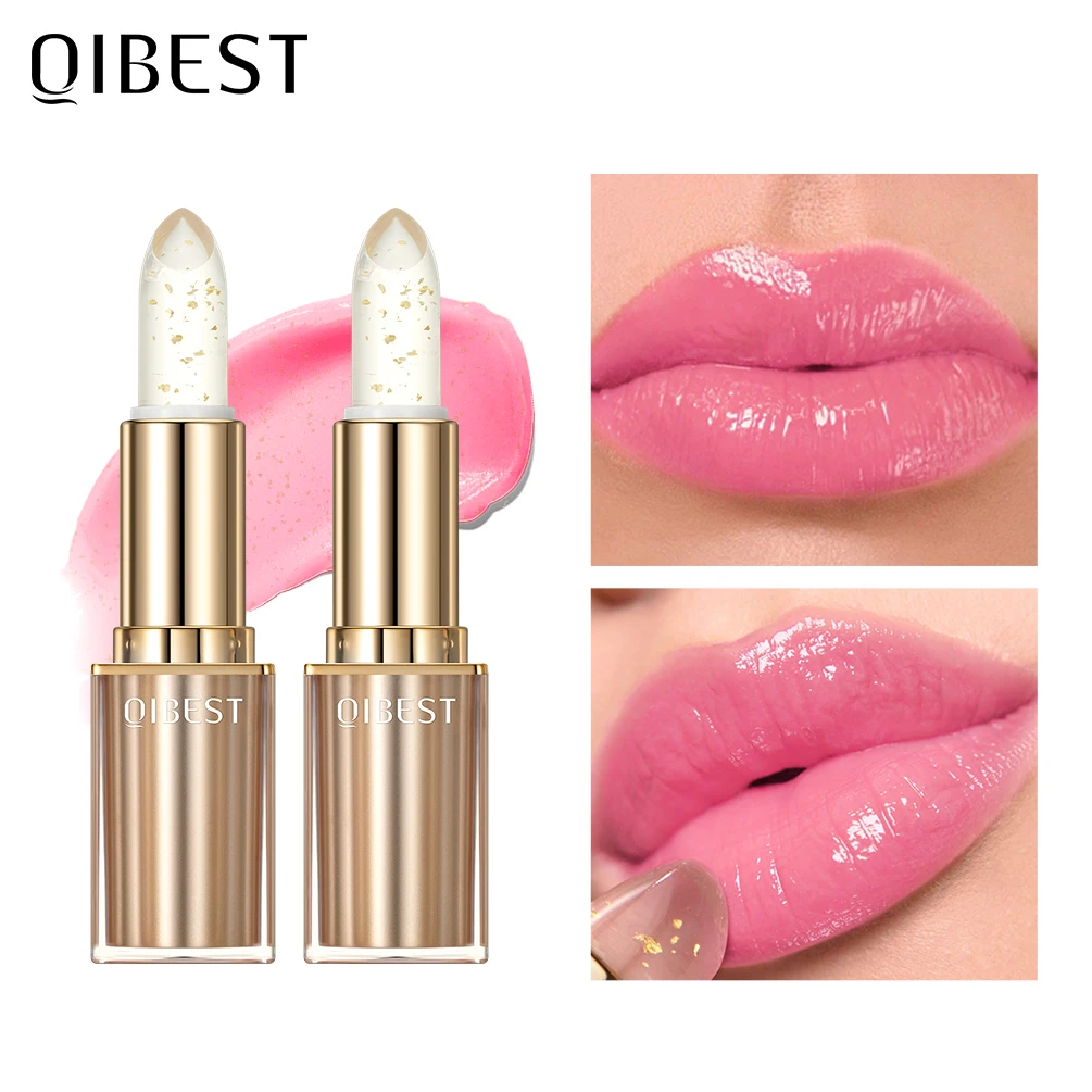 QIBEST 2 PCS Glitter Lip Blam Color Changing Lipstick Transferproof Lasting Moisturizing Shiny Lip Stain Tint Cosmetics Sets