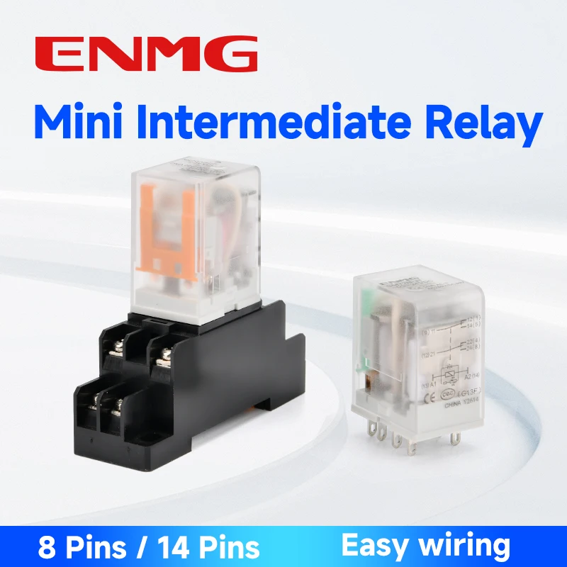 ENMG G13F-2Z Miniature Intermediate Relay with LED Indicator-DC12V/24V AC220V,8-Pin/14-Pin, DIN Rail Mount Silver Alloy Contacts