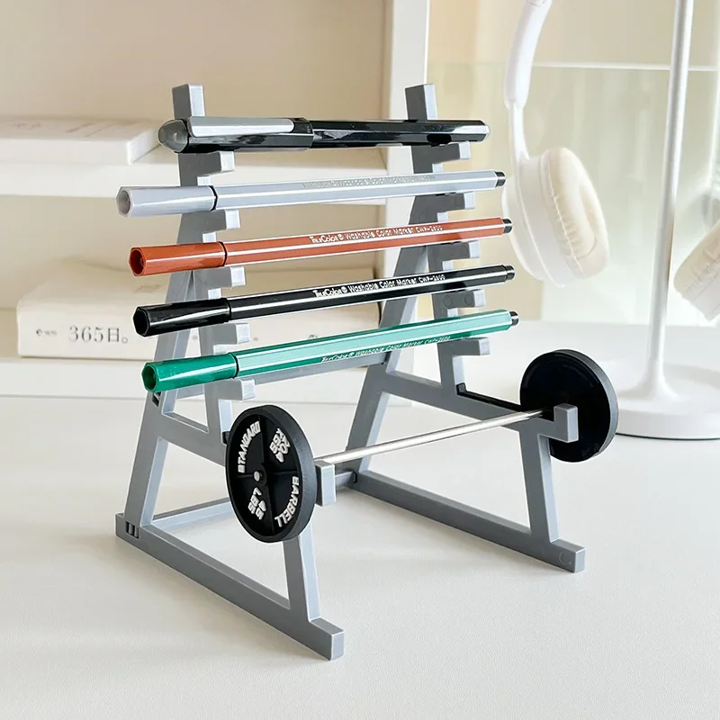 Squat Rack Office Decor Mini Barbell Rack Pen Holder Desktop Holder with Weights & Barbells for Fitness Weightlifting Lovers