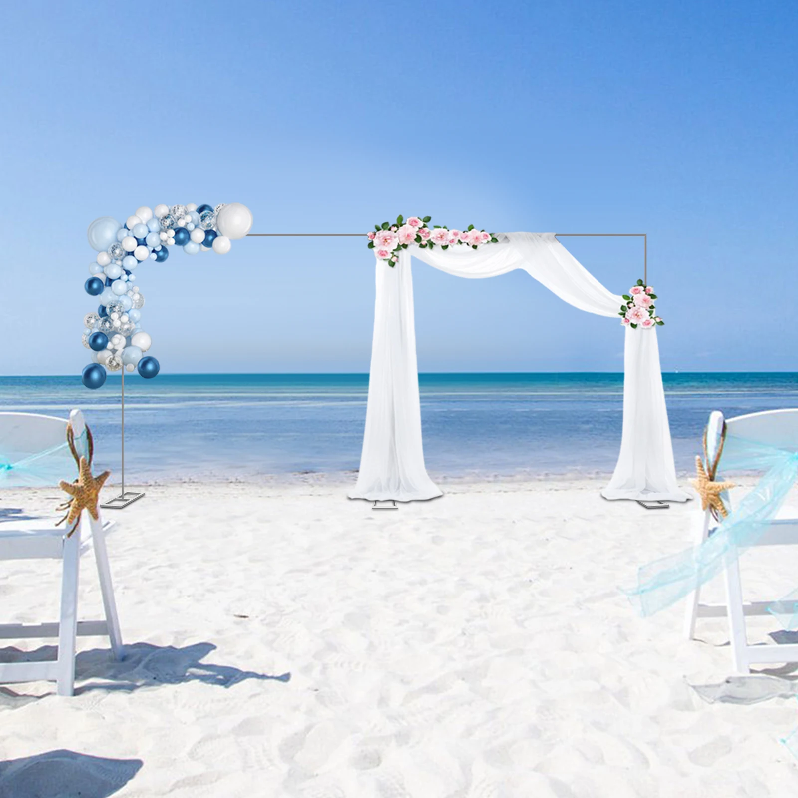 3X6M Silver Wedding Backdrop Stand 20mm Square Galvanized Iron Pipe 1m Section With Connection Fittings 51X23cm Base For Party Photo Booth Climbing Plant Frame