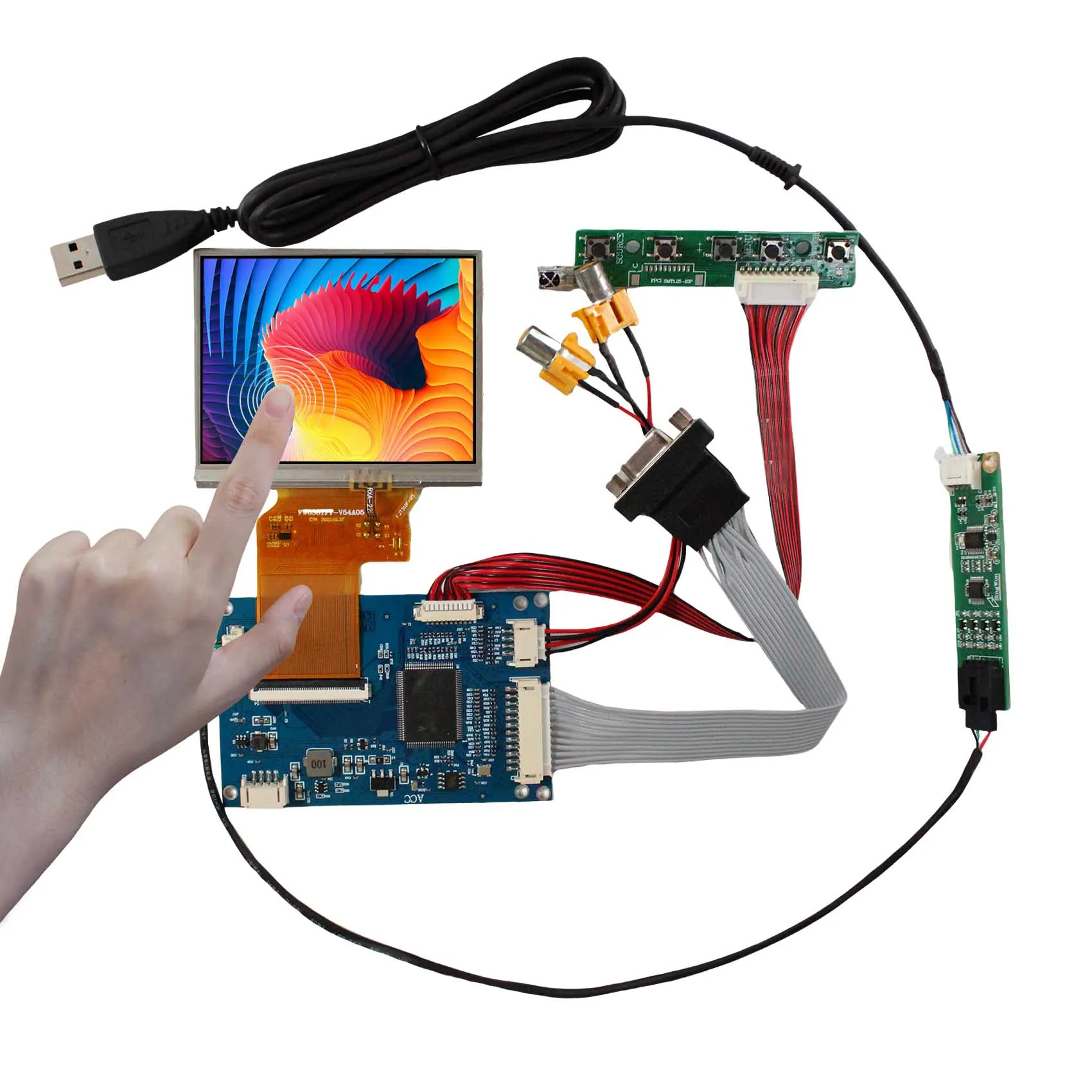 VGA AV CVBS LCD Controller Board 3.5inch 640x480 Resistive Touch LCD Screen