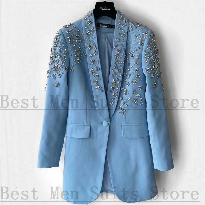 Cristalli completi da donna Set Blazer + pantaloni a gamba larga 2 pezzi smoking da sposa occasioni speciali abito da ballo giacca da ufficio formale su misura