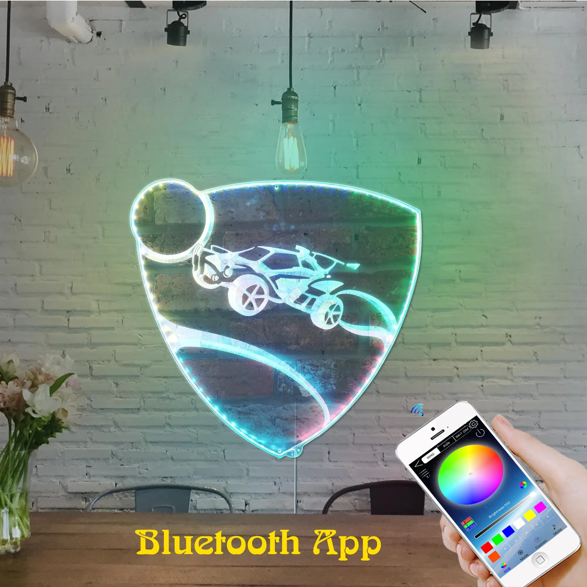 Rocket Video Game Room Dynamic RGB Edge Lit LED Sign