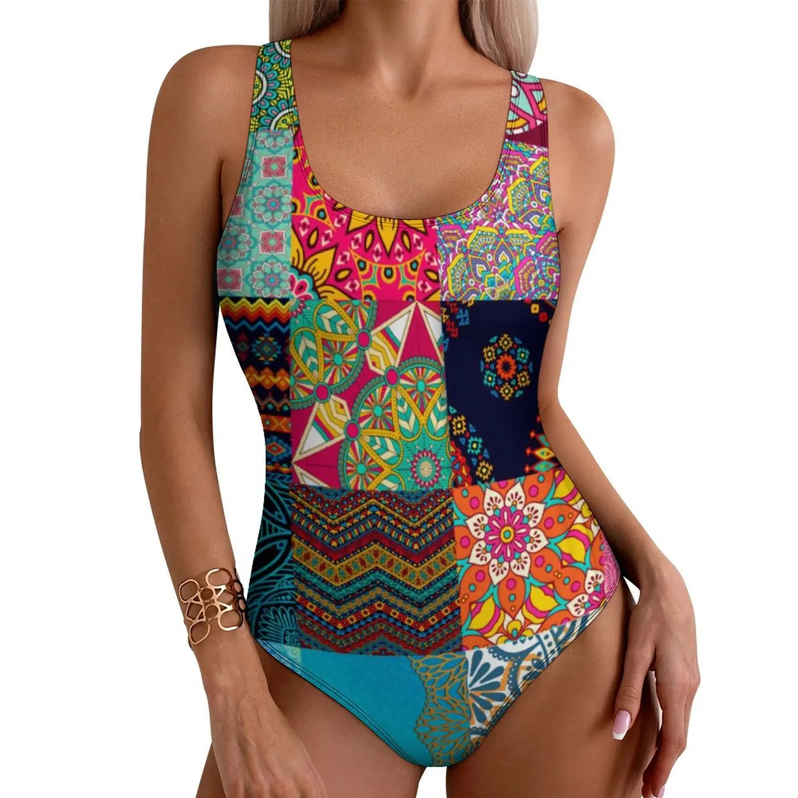 African Print Patchwork Swimsuit Sexy Bohemia Women Swimwear One Piece Fashion Bodysuit Holiday Rave Push Up High Cut Beachwear