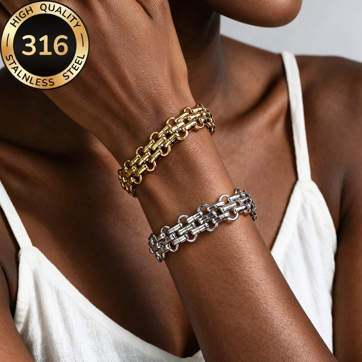 316L Edelstahl Goldfarben Kette Dickes Armreif Wasserdichter Schmuck Statement Kubanische Gliederkette Schmuckgeschenke