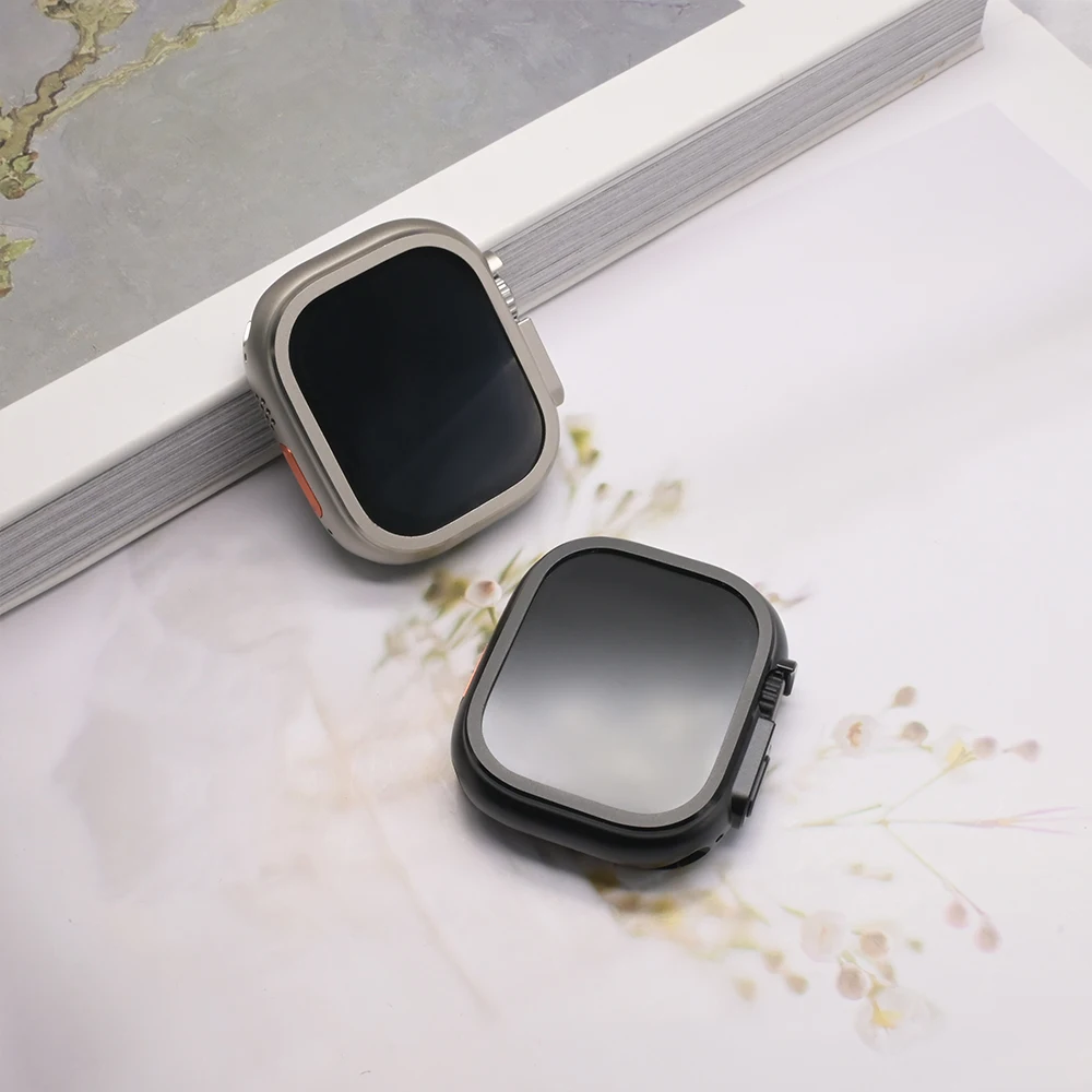 เคสสีไทเทเนียมสำหรับ Apple Watch Ultra 3 2 Series 11 10 46 มม. พร้อมฟิล์มกันรอยหน้าจอโลหะสำหรับ iwatch 9 8 7 45 มม. 6 5 4 SE 44 มม.