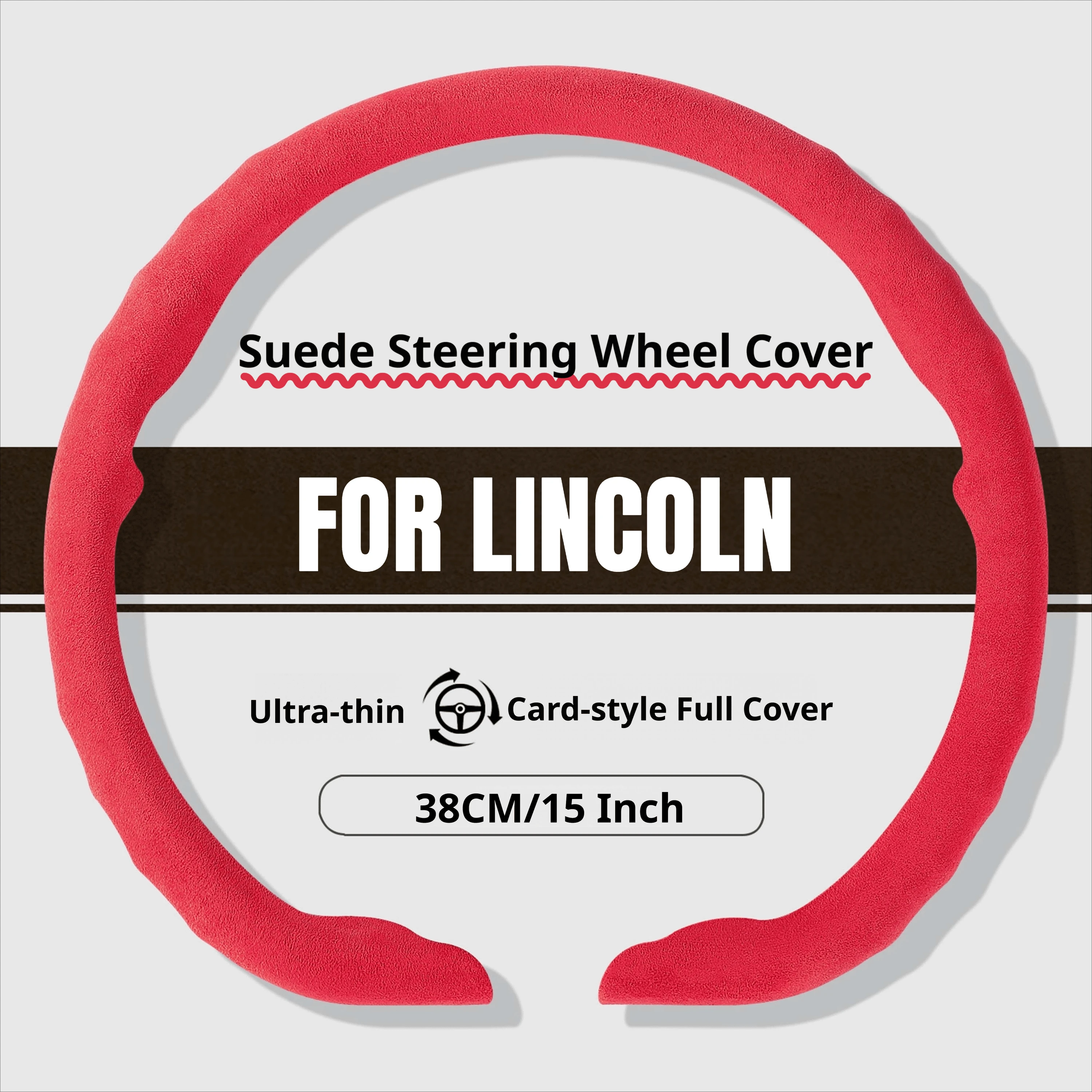 For Lincoln Ultra‑Thin Suede Steering Wheel Cover Fit MKZ MKC MKX Zephyr Corsair Nautilus Aviator Easy Install Car Accessories
