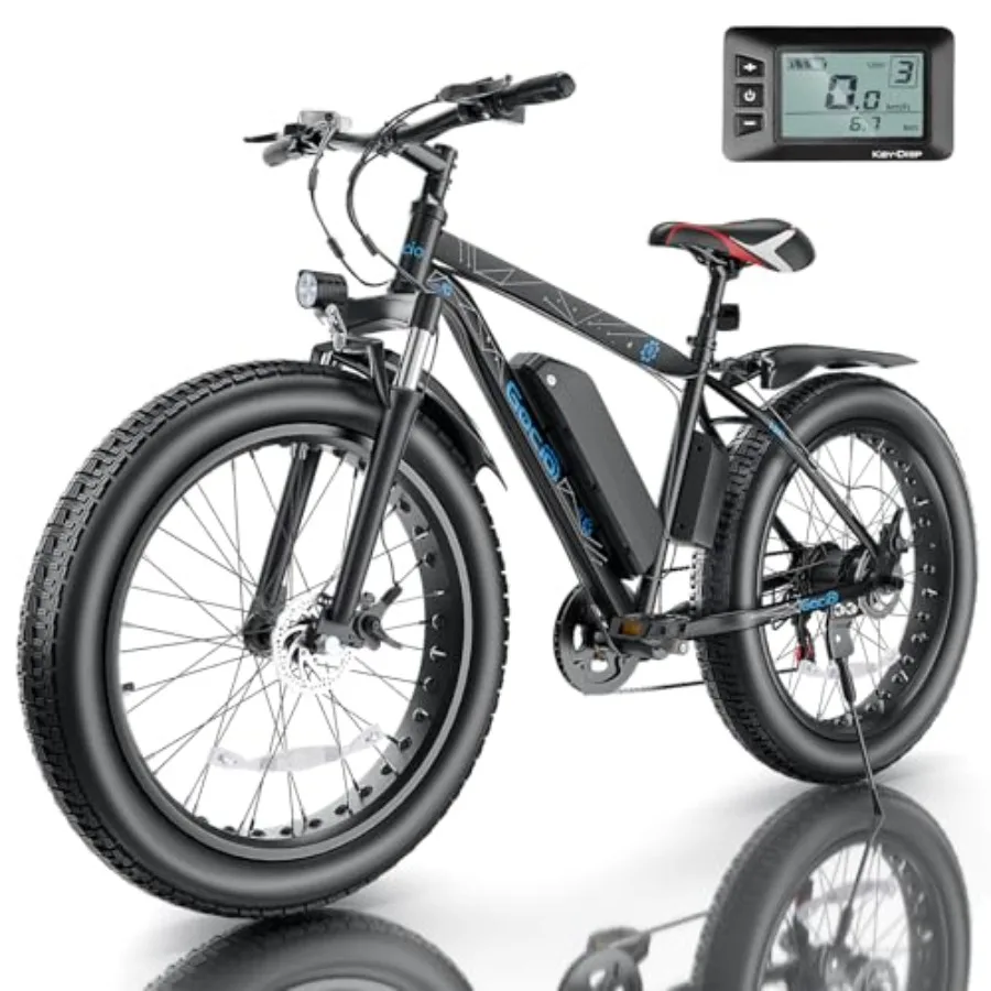 

26 Fat Tire Electric Bike for Adults - Aluminum Frame Black Dual Suspension All-Terrain Cbility