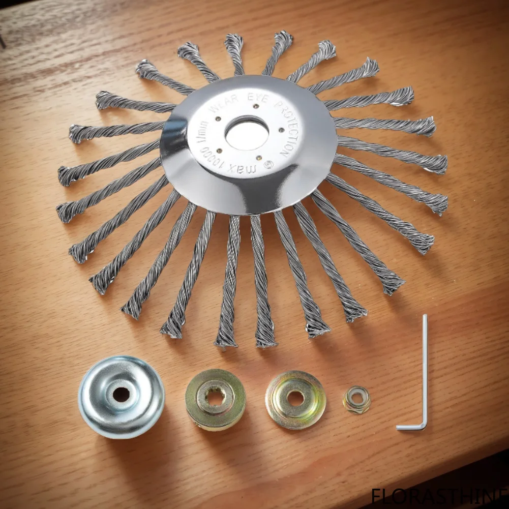 10inch Knot Steel Wire Grass Trimmer Head Universal Brush Head Cutter with Adapter Kits Lawn Mower Brush Cutter Accessories