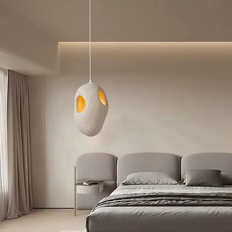 Japanese Wabi Sabi Pendant Light Home Bedroom Bedside Beige Porous Shaped Chandelier Nordic