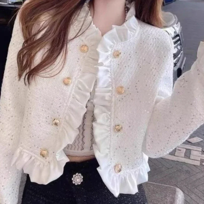 

Korean small fragrance temperament ladies cardigan jacket women autumn and winter new fashion slim thin trumpet sleeve coat.