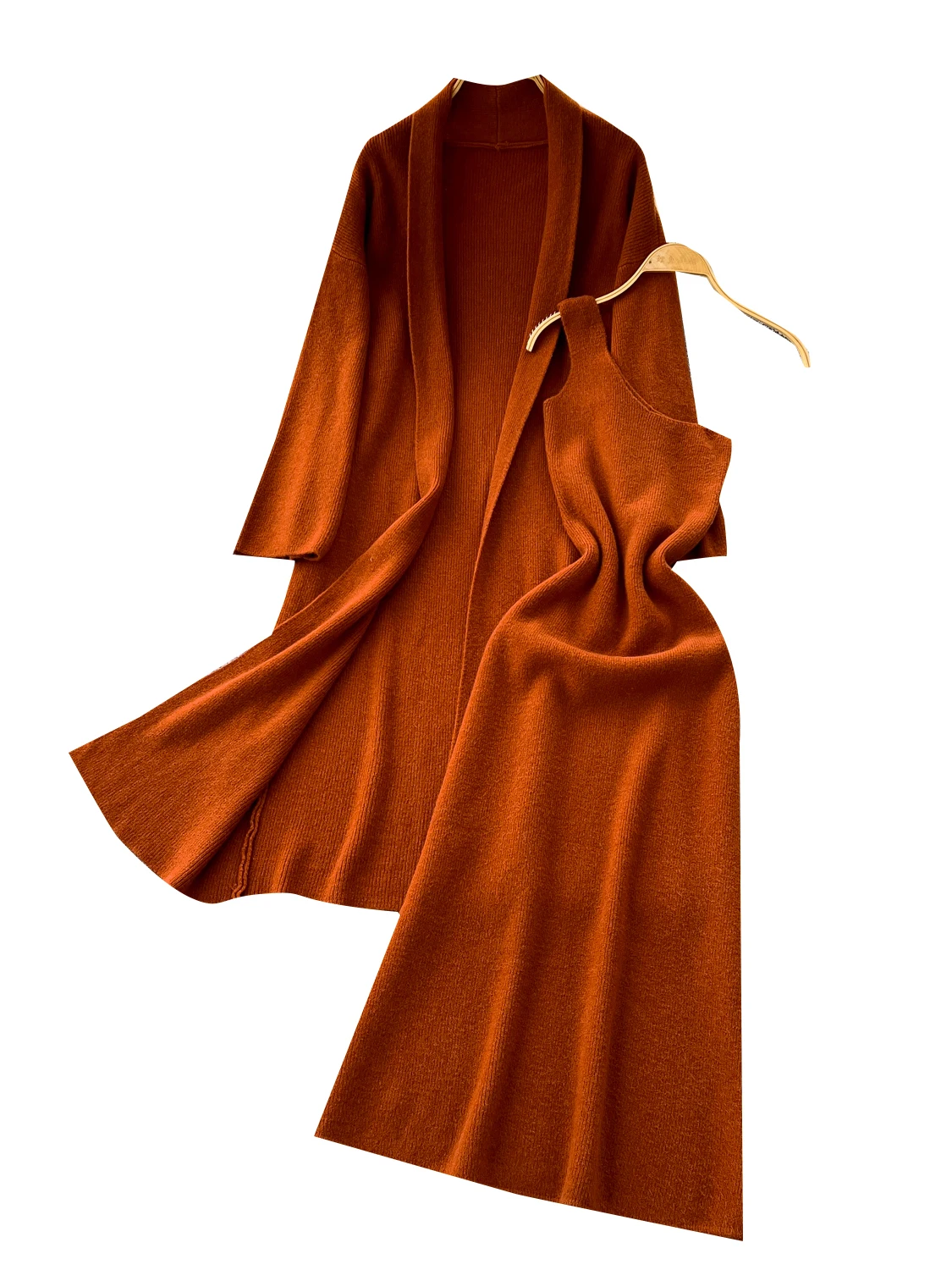 Capispalla da donna lavorato a maglia allentato con cinturino Capispalla lungo Sve V-Ne Faion Set Casual Sle Design coreano a vita alta