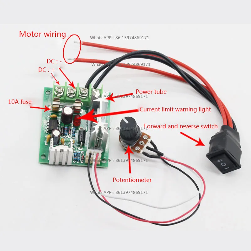 120W Micro DC Motor Speed Controller 12V 24V 36V Stepless Speed Control Bi-Directional Positive Reverse Switch