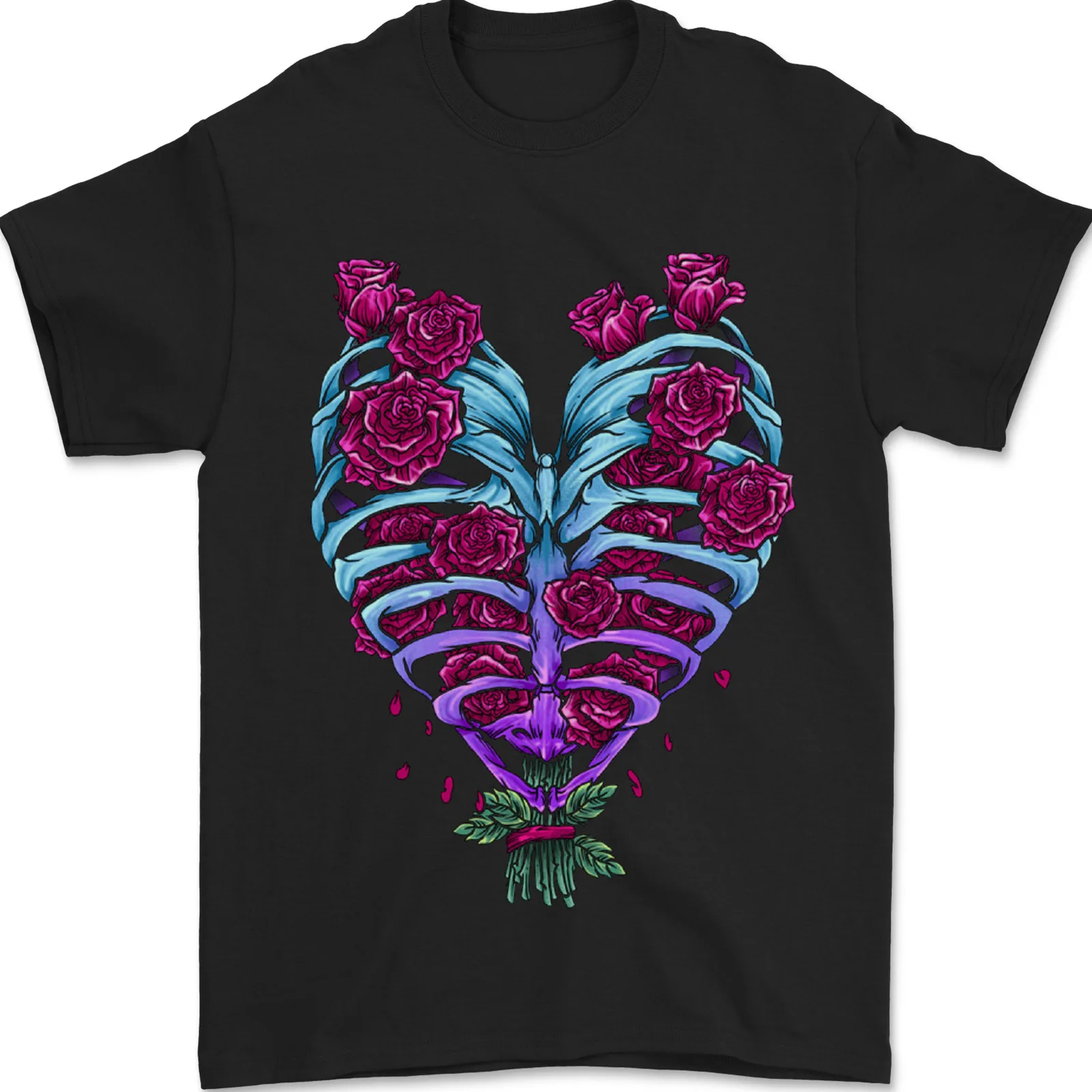 

A Gothic Heart With Roses Skull Mens T-Shirt 100% Cotton