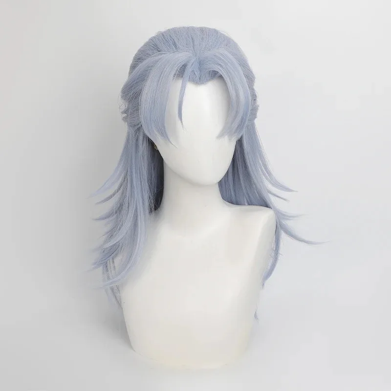 لعبة Wuthering Waves الباروكات آلتو شعر مستعار تأثيري أزرق فاتح شعر طويل مع ذيل حصان قصير + غطاء شعر مستعار مجاني