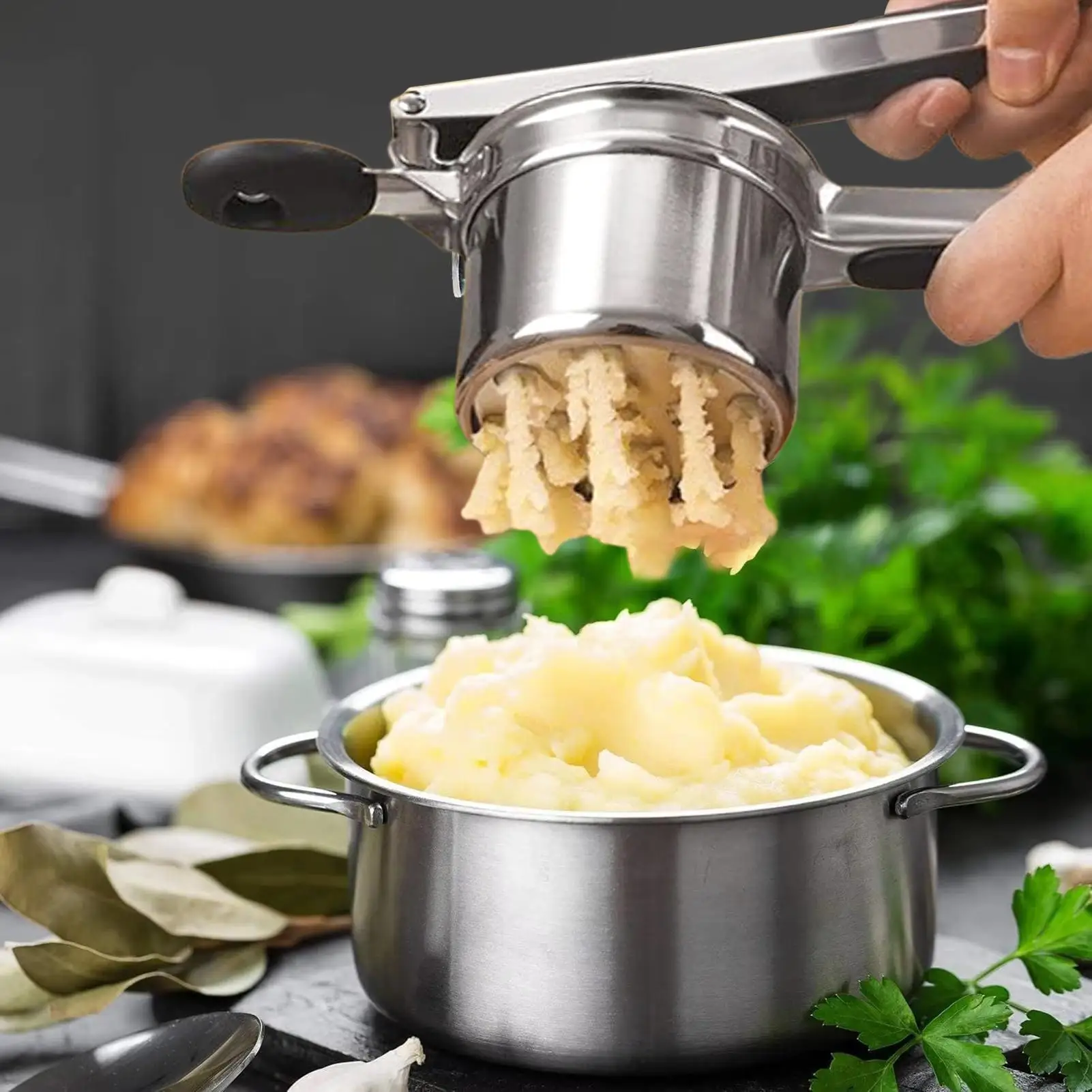 

Potato Ricer Heavy Duty Stainless Steel Ricer Non-Slip Multipurpose Kitchen Potato Masher for Juicing Vegetable Sauce Fruit