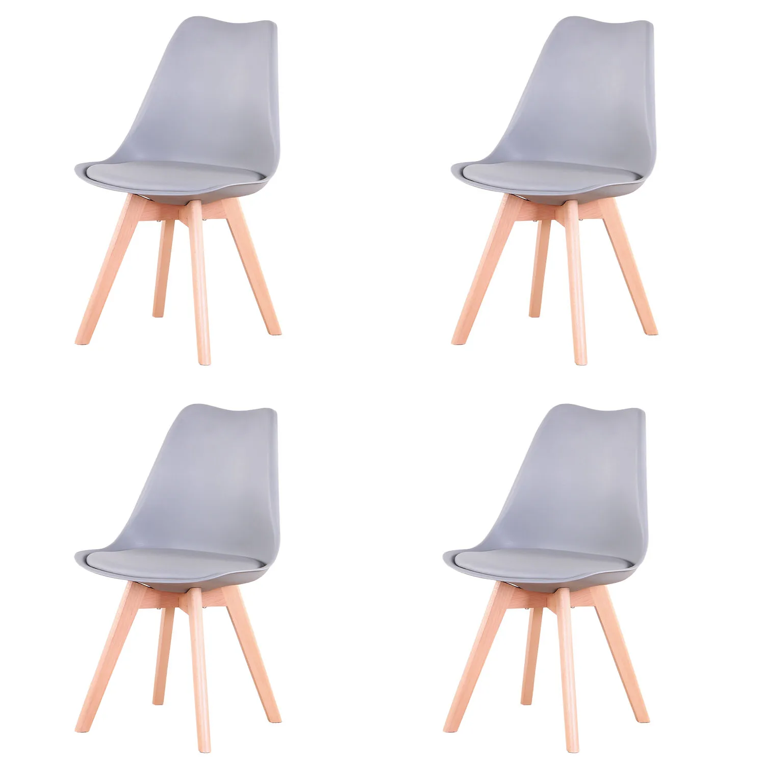 Set van 4/6 Scandinavische middeleeuwse eetkamerstoelen PU-gewatteerde zitting Beukenhouten poten Bureaustoelen voor eetkamer Slaapkamer Balkon Restaurant