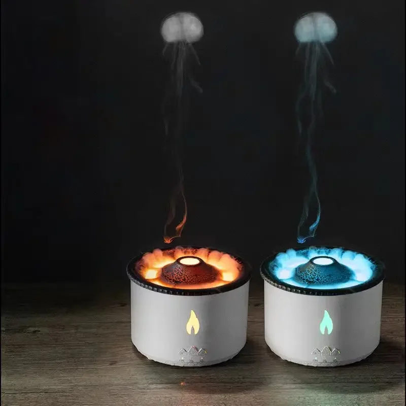 300ml Home Aroma Air Humidifier Electric Essential Oil Volcano Aromatherapy Jellyfish Flame Air Diffuser With Fire Light