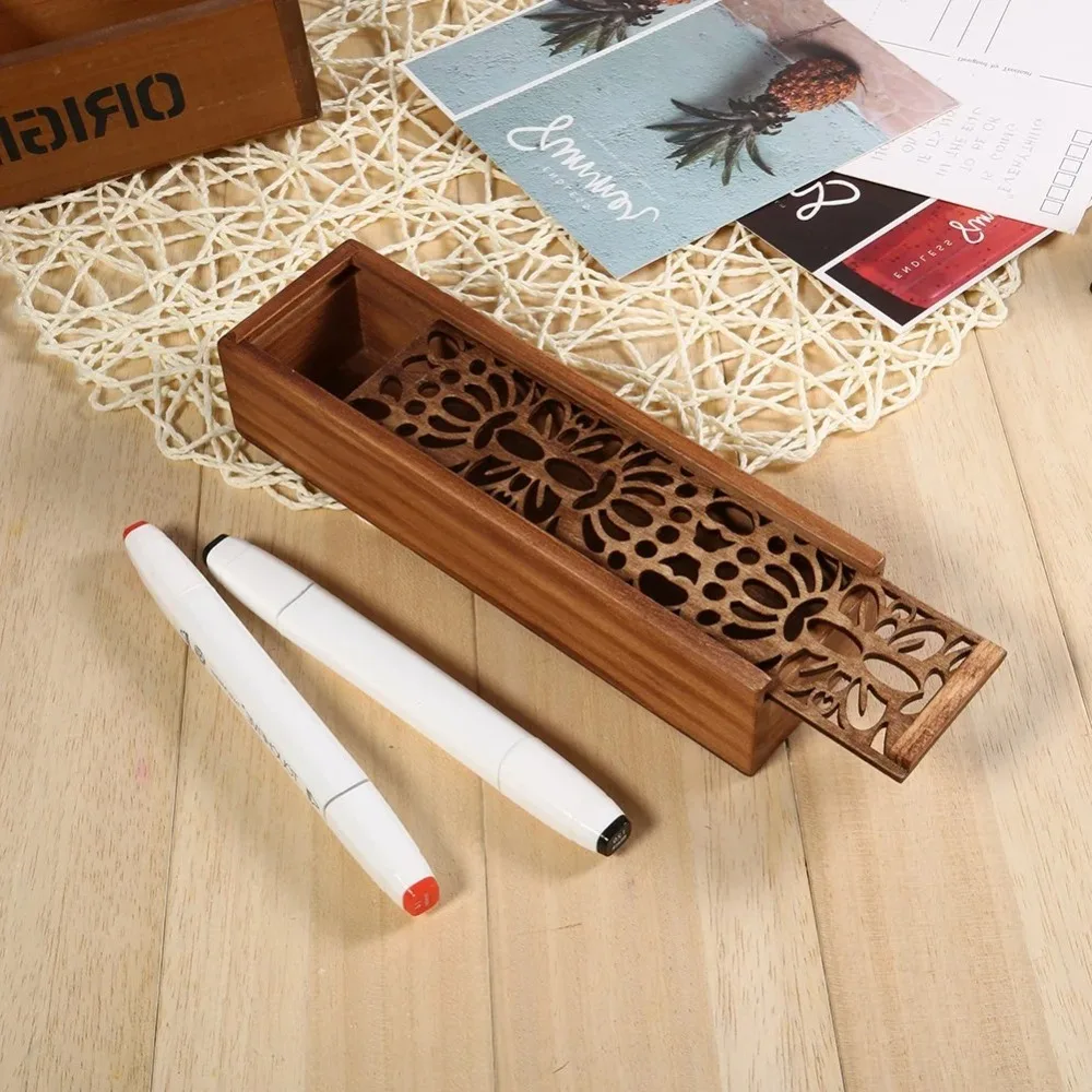 Hohe Qualität Tragbare Holz Bleistift Box Retro Hohl Schreibwaren Box Multifunktionale Langlebig Bleistift Fall Schreibtisch Lagerung Zubehör
