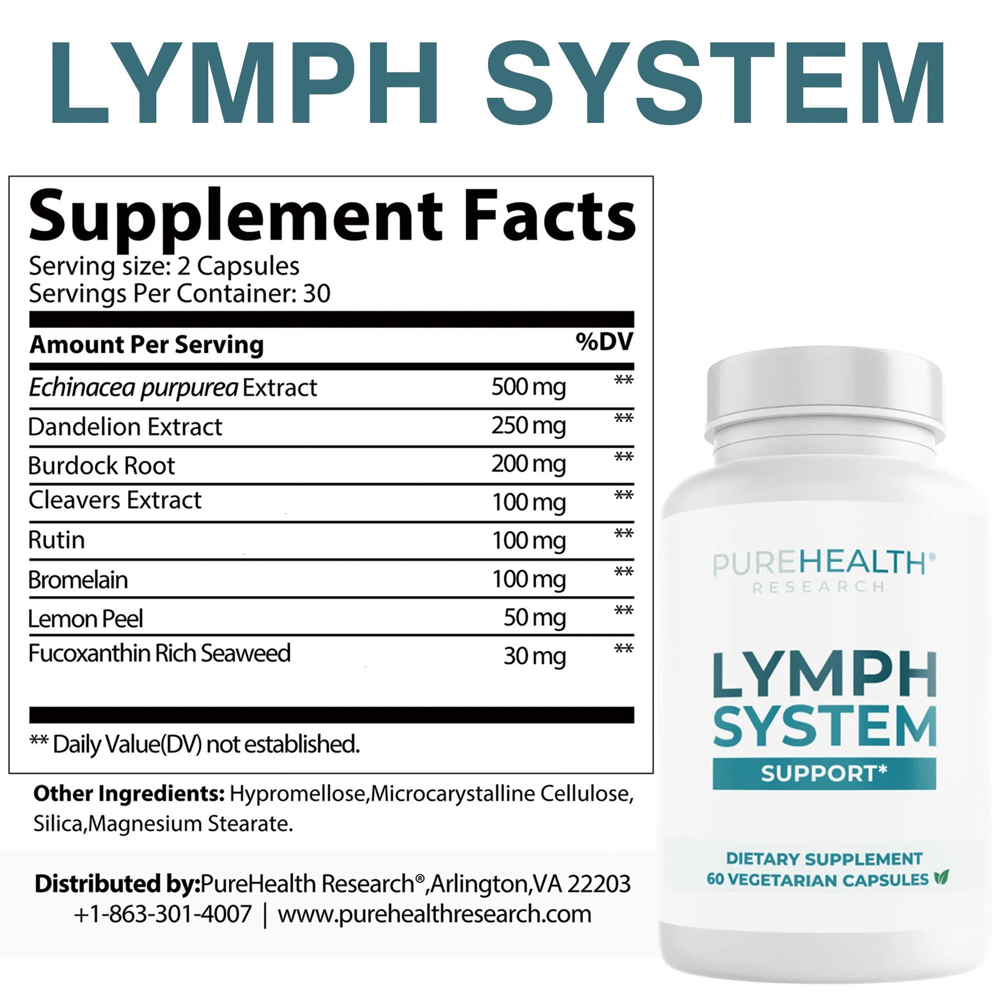 Lymphatic System Support - Helps Promote Lymphatic Drainage, Relieve Swelling and Pain, Cleanse Lymph and Enhance Immunity