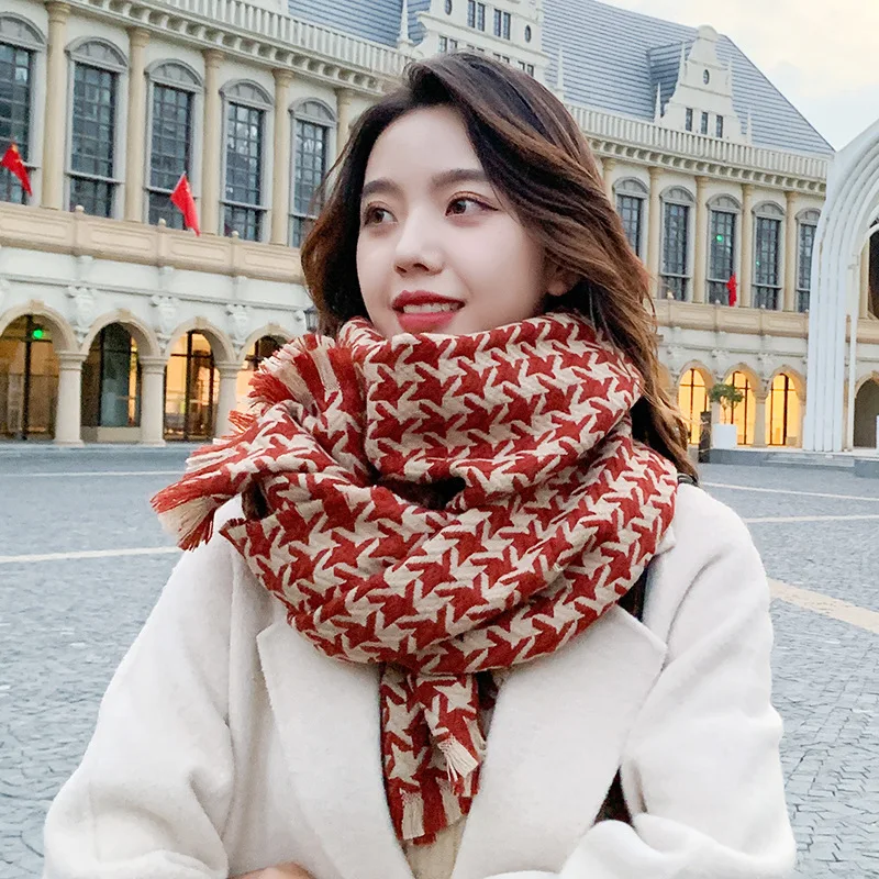 Elegant Women Artificial Cashmere Pashmina Plaid Scarf Lady Winter Warm Scarves College Leisure Shawl Wraps Christmas Gift