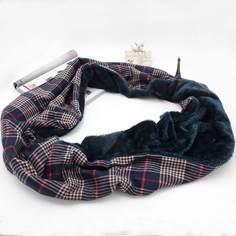 Soft Snood Scarf for Men and Women Warm Plaid Chunky Polyester Faux Fur Loop Ring Scarf Female Luxury Fashion Winter