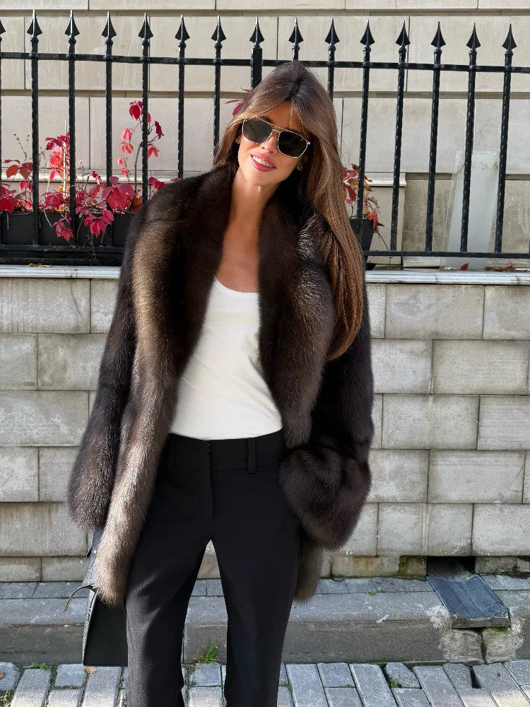 Womens Lapel Collar Open Front Faux Fur Short Jacket Long Sleeve Loose Plush Warm Luxury Elegant Outerwear  Ladies Cold Season