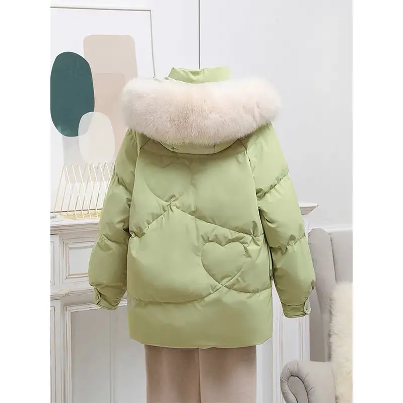 White Down Cotton-Padded Jackets Womens New Winter Korean Loose Mid-Length Parkas Genuine Sequined Fur Collar Students Coats